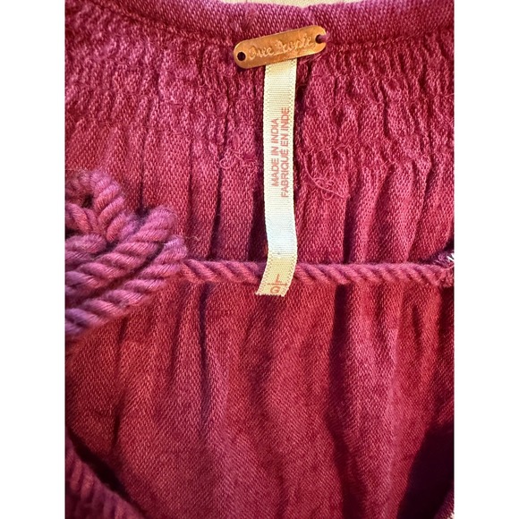 Free People Embroidered Tassel Tunic Burgundy L Boho Haute Hippie Beachy - Picture 4 of 9